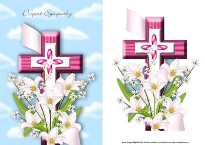 Sympathy Cross and Lilies Pink Card Front