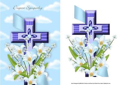 Sympathy Cross and Lilies Blue Card Front