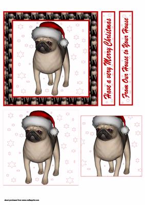 Xmas Pug Black with Pug Border