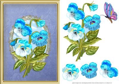 Blue Pansies Card Front with Decoupage