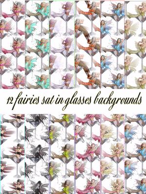 12 Fairies Sat in Glasses Background Papers