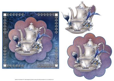 Blue & White China Tea Set Topper with Decoupage
