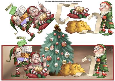Christmas Elves Over the Top Large Card