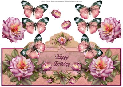 Roses and Butterflies Over the Top Large Card