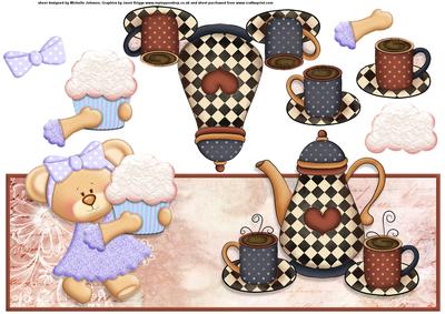 Cupcake Bear and Coffee Pot Over the Top Large Card