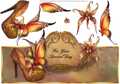 Orchid Shoe and Butterfly Over the Top Large Card