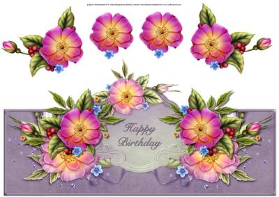 Pretty Pink Flowers Birthday Over the Top Large Card