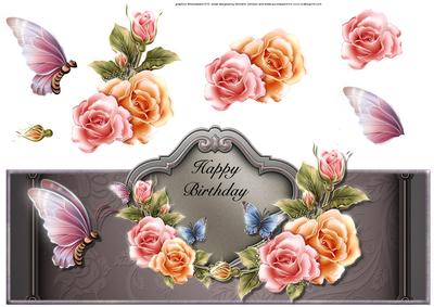 Pretty Roses and Butterflies Over the Top Large Card