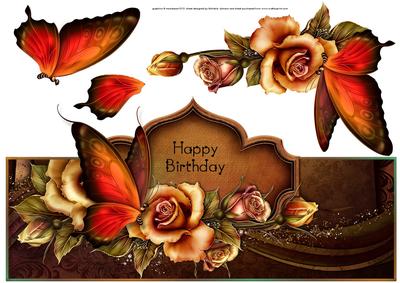Autumn Roses and Butterflies Over the Top Large Card