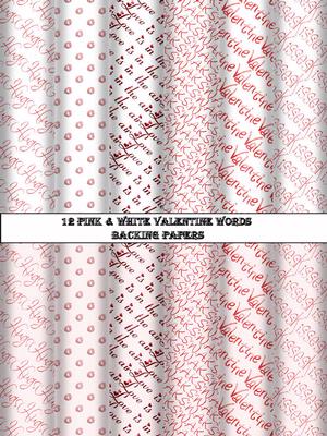 12 A4 Valentine Words on White and Pink Paper Backgrounds