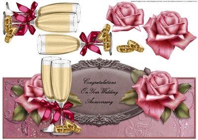 Champagne and Roses Anniversary Over the Top Large Card