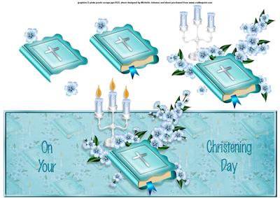 Bible and Candles Boys Christening Over the Top Large Card