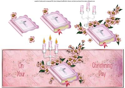 Bible and Candles Girls Christening Over the Top Large Card