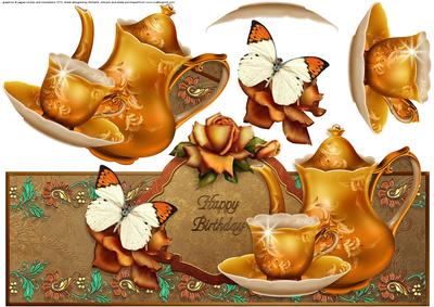 Teatime , Roses and Butterfly Over the Top Large Card