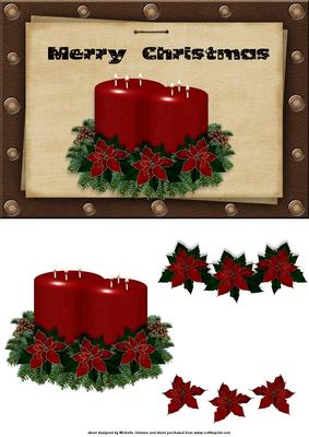 Christmas Candles and Poinsettia Card Front