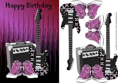 Pink Punk Rock Guitar and Basketball Boots Card Front