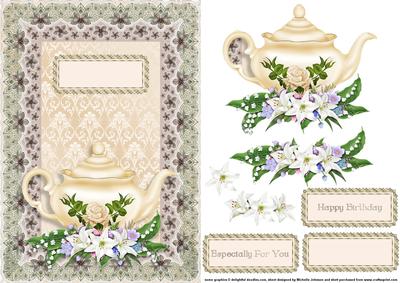 Tea and Lilies Card Front with Decoupage