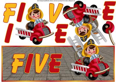 Little Fireman Five Over the Top Large Card