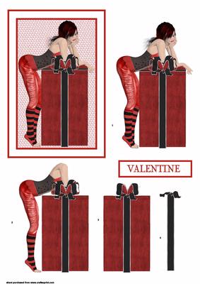 Valentines Day Lady Leaning on a Present Step by Step