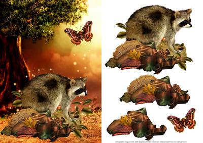 Raccoon and Butterfly in the Autumn Woodland Card Front