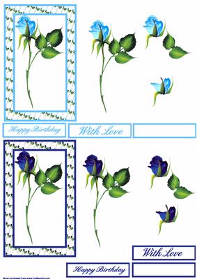 Light Blue and Dark Blue Rose Step by Step