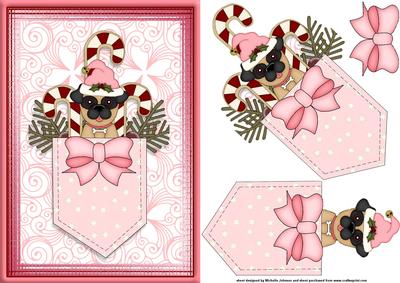 Pug in a Pocket Christmas Card Front with Decoupage