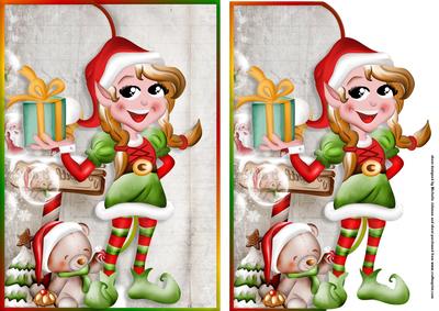 Christmas Elf Fancy Edge Faux Envelope Card