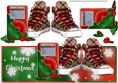 Christmas Tartan Mp3 and Basketball Boots Over the Top Card