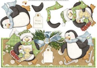 Christmas Penguins Over the Top Large Card