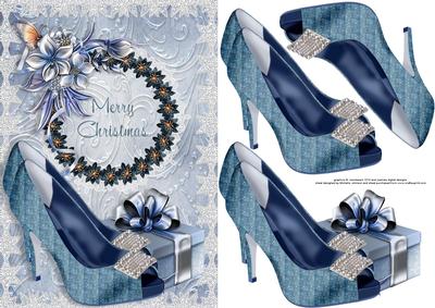 Shoes, Present, Butterfly and Winter Flowers Christmas Card