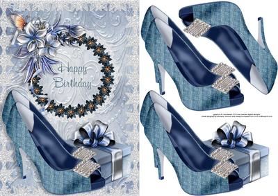 Shoes, Present, Butterfly and Winter Flowers Birthday Card
