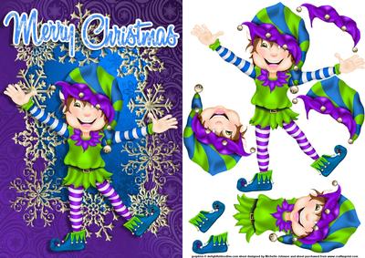 Christmas Elf Card Front with Decoupage