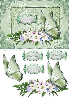 Butterfly and Lilies Card Front with Decoupage