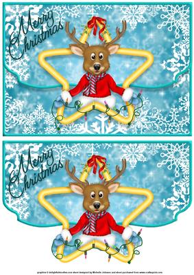 Reindeer and Lights Fancy Edge Faux Envelope Card