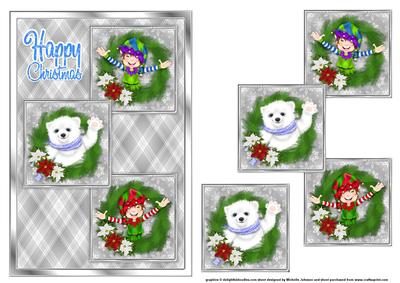 Christmas Bear and Elves Three Square Quick Card