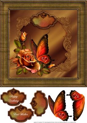 Butterfly and October Roses 8 x 8 Card Topper