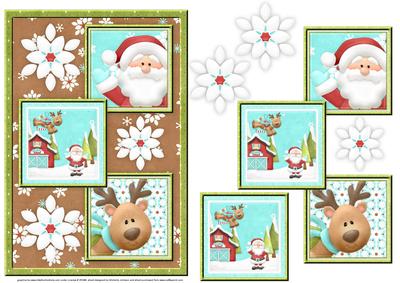 Santa and His Reindeer Three Square Quick Card