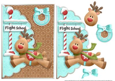 Reindeer Flight School Scalloped Faux Envelope Card