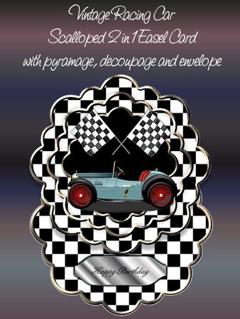Vintage Racing Car 2 1n 1 Scalloped Easel Card Kit