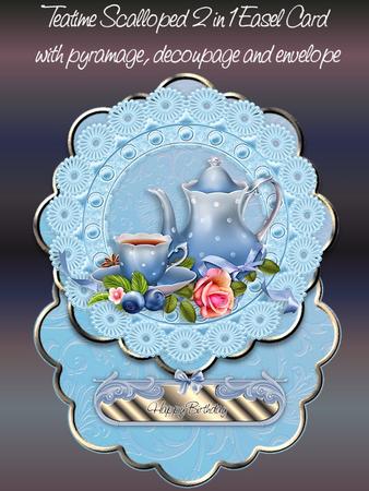 Teatime Blue 2 1n 1 Scalloped Easel Card Kit