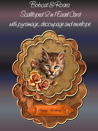 Bobcat and Roses 2 1n 1 Scalloped Easel Card Kit