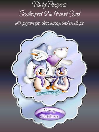 Party Penguins 2 1n 1 Scalloped Easel Card Kit