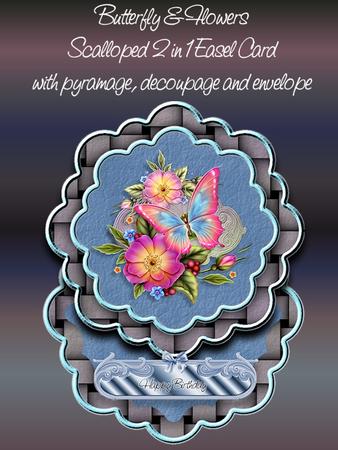 Butterfly and Flowers 2 1n 1 Scalloped Easel Card Kit