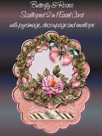 Butterfly and Roses 2 1n 1 Scalloped Easel Card Kit
