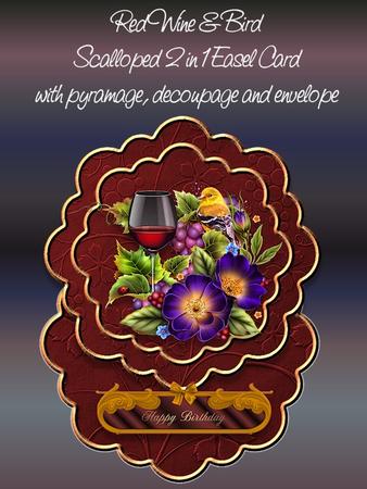 Red Wine and Bird 2 1n 1 Scalloped Easel Card Kit