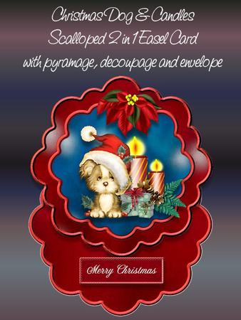 Christmas Dog and Candles 2 1n 1 Scalloped Easel Card Kit