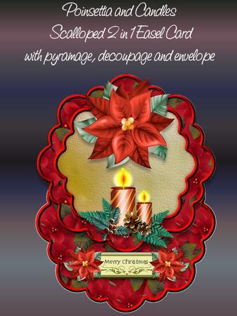 Poinsettia and Candles 2 1n 1 Scalloped Easel Card Kit