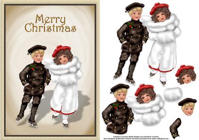 Vintage Ice Skaters Card Front with Decoupage
