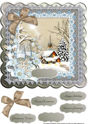 Winter Scene, Winter Flowers and Wine Glasses 8 x 8 Topper