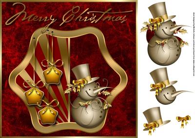 Golden Snowman 8 x 8 Card Topper with Decoupage